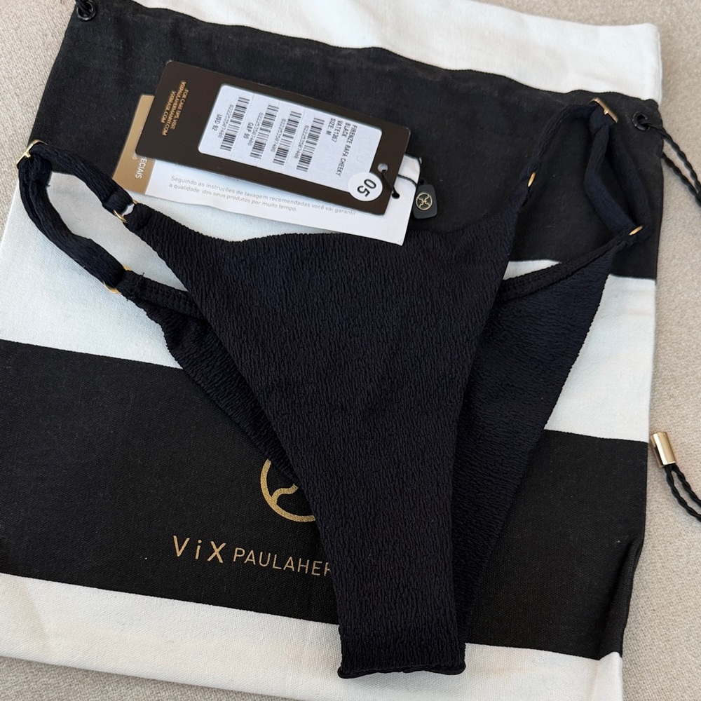 Vix Paula Hermanny Firenze Rafa Cheeky Bikini Bottom Black Gold – Size M NWT